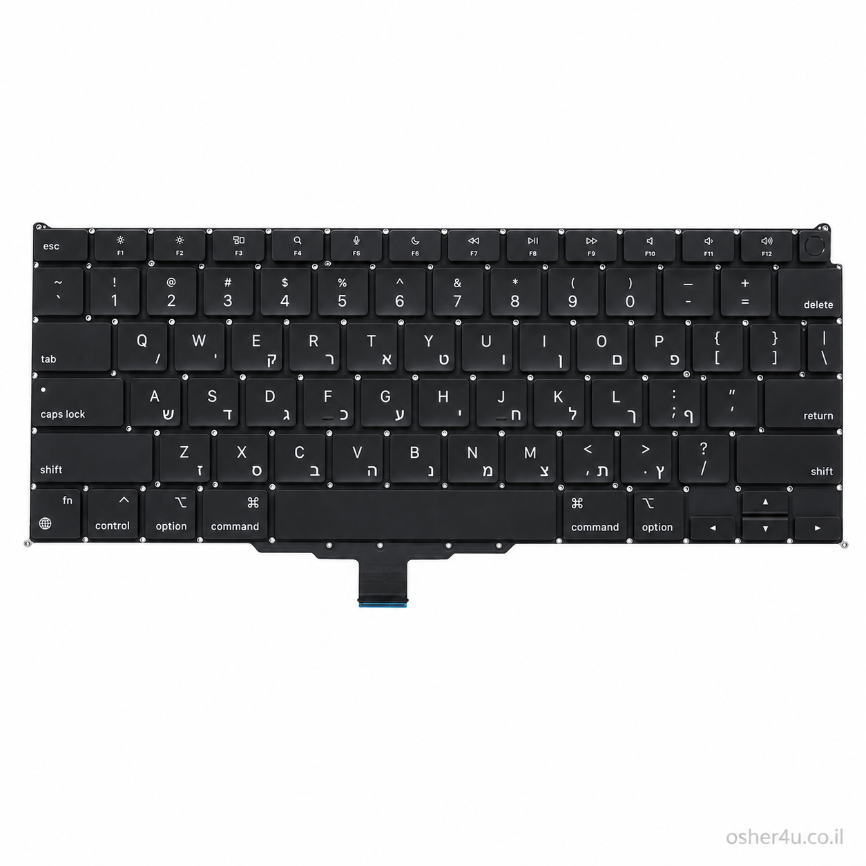 מקלדת מקורית תואמת למחשב Apple MacBook Air 13 M1 A2337 (2020) – עברית ואנגלית, תאורה אחורית