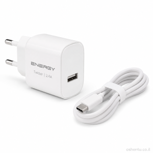 מטען Energy Twister Home Charger+Cable Type C 2.4A