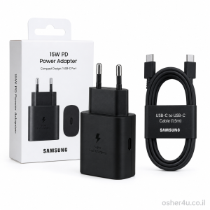 מטען  SAMSUNG 15W עם כבל TYPE C 1.5M שחור (סאני)