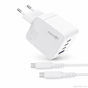 מטען בית ENERGY GaN 3C+1QC PD100W+ C to C 1.5M cable לבן