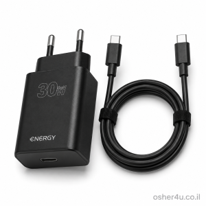 מטען בית ENERGY GaN PD30WC1+C to C 1.5m Black