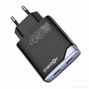 מטען בית ENERGY GaN PD45WC2+C to C 1.2M Black
