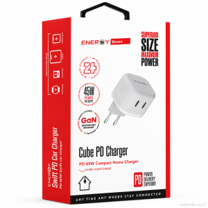 מטען בית ENERGY GaN Premium 1C+1C PD45W with C to C 1.5M cable  לבן