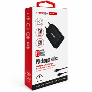 מטען בית ENERGY PD25W +C to C 1.5M Black