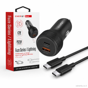 מטען רכב עם כבל 0.8מ'  ENERGY 43W PD25W+QC18W C to C
